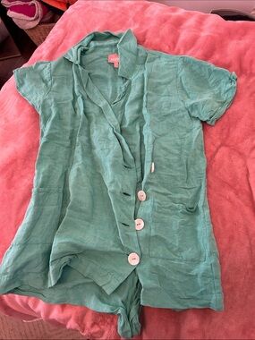 Lightweight Seafoam Button-Up Linen Tunic